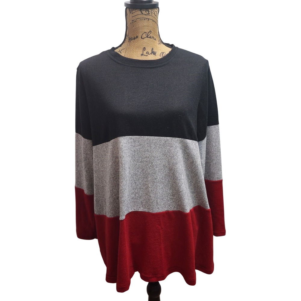 Shein Curve 2XL Color Block Long Sleeve Pullover‎ Top Casual Comfort